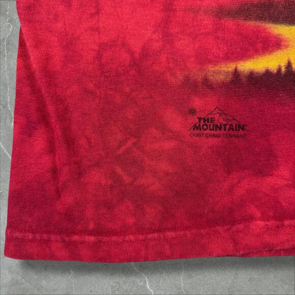 Red Native American Tie Dye The Mountain T-shirt with Eagle Nature Scene - Large - Picture 5 of 7